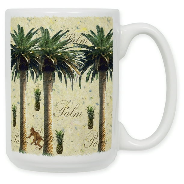 Black Ceramic Coffee Tea Mug Cup Palm Trees 